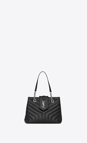 SAINT LAURENT Monogramme Loulou Woman Small LOULOU shopping bag in black “Y” quilted leather a_V4